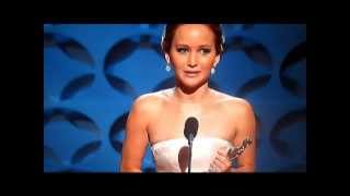 Jennifer Lawrence trips at the Oscars Wins Best Actress