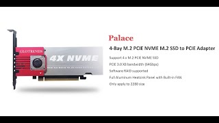 GLOTRENDS Palace 4-Bay M.2 NVME Adapter, Soft RAID Support, Up to PCIE 3.0 X8 Bandwidth