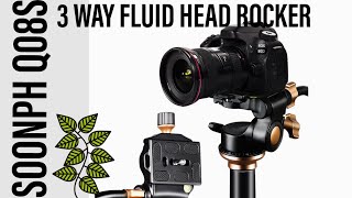 SOONPH Q08S Aluminum 3-Way Fluid Head Rocker Arm Video Tripod Ball Head for DSLR Camera Tripod