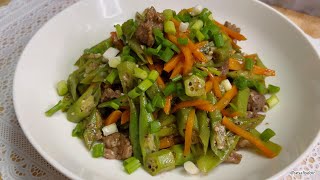 Okra \u0026 Beef Stir Fry - ឆាពោតបារាំងជាមួយសាច់គោ