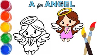 🧚 How to Draw a Cute Angel 🧚‍♂️ Рисунок и раскраска ангела 🧚 Drawing \u0026 Coloring Angel Alphabet A