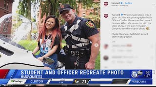 Harvard freshman pictured with campus police officer at age 3 recreates photo 15 years later