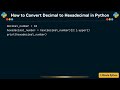 How to Convert Decimal to Hexadecimal in Python