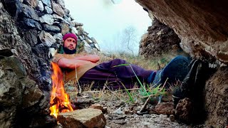 I Will Built Cave Preparation, DIY- Primitive Math, Stone Cave In Forest With Fire, bushcraft ASMR