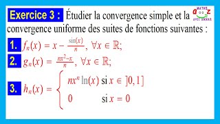 Exercice corrigé. Convergence simple et convergence uniforme pour les suites de fonctions