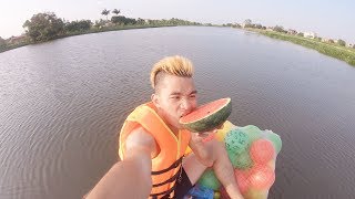 PHD | Thử Thách Ăn Hoa Quả Trên Mặt Sông | Eat On The Water