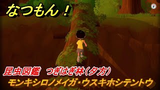 なつもん！　昆虫図鑑　つぎはぎ林（夕方）　モンキシロノメイガ・ウスキホシテントウ　昆虫集めてステッカーを貰おう！　＃４７１　【なつもん！20世紀の夏休み】