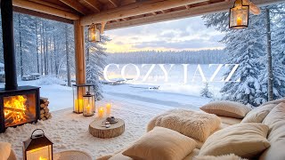 4K January Winter Porch by the Lake ❄️ Cozy Ambience with Instrumental Jazz For Relax/Study/Work to