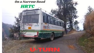 U-TURN ON A NARROW ROAD BY HRTC SKILLED DRIVER || ROHRU DEPOT #uturn #hrtc #rohru #hrtcrohru