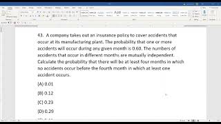 Actuarial SOA Exam P Sample Question 41 (previously 43) Solution