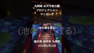 「丸岡城、お天守前公園プロジェクションマッピング、池の橋を渡る」丸岡藩誕生400年記念『NAKED 丸岡城プロジェクションマッピング 2024 ～ヒカリ結び特別篇～』福井県 坂井市 丸岡町。