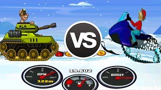 Hill Climb Racing 1 vs Hill Climb Racing 2 - Snowmobile vs Tank on Winter Map Gameplay 2017 Full HD