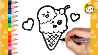 How to draw a Cute Ice Cream | Mommy & Me | Mother's Day Drawing | Coloring Page | Kawaii Drawing
