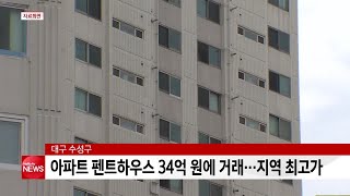 수성구 아파트 펜트하우스 34억 원에 거래...지역 최고가