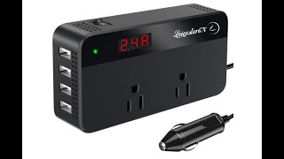 200W Power Inverter DC12V to 110V AC Car Converter 2 AC Outlets 4 USB Ports Charger Adapter-Overview