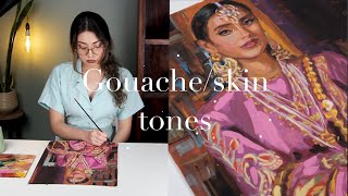 Gouache Portrait Painting | How I Paint and layer Skin tones | Indian ethnic
