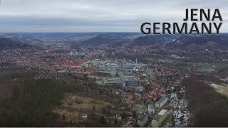 JENA, GERMANY; DRON FOOTAGE. JENAER FORST, THÜRINGER / WINTER-SNOW