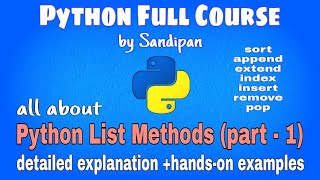 Lec 7: Python Lists Methods (part: 1) | Detailed explanation with example | Python full course