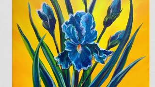 How to paint blue iris flowers in acrylic paints Free tutorial demo for beginner artists DIY artwork