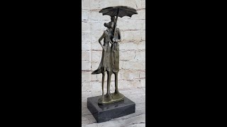 Signed Original Aldo Vitaleh two Lovers in Rain Bronze Sculpture Statue Figurine YRD-974