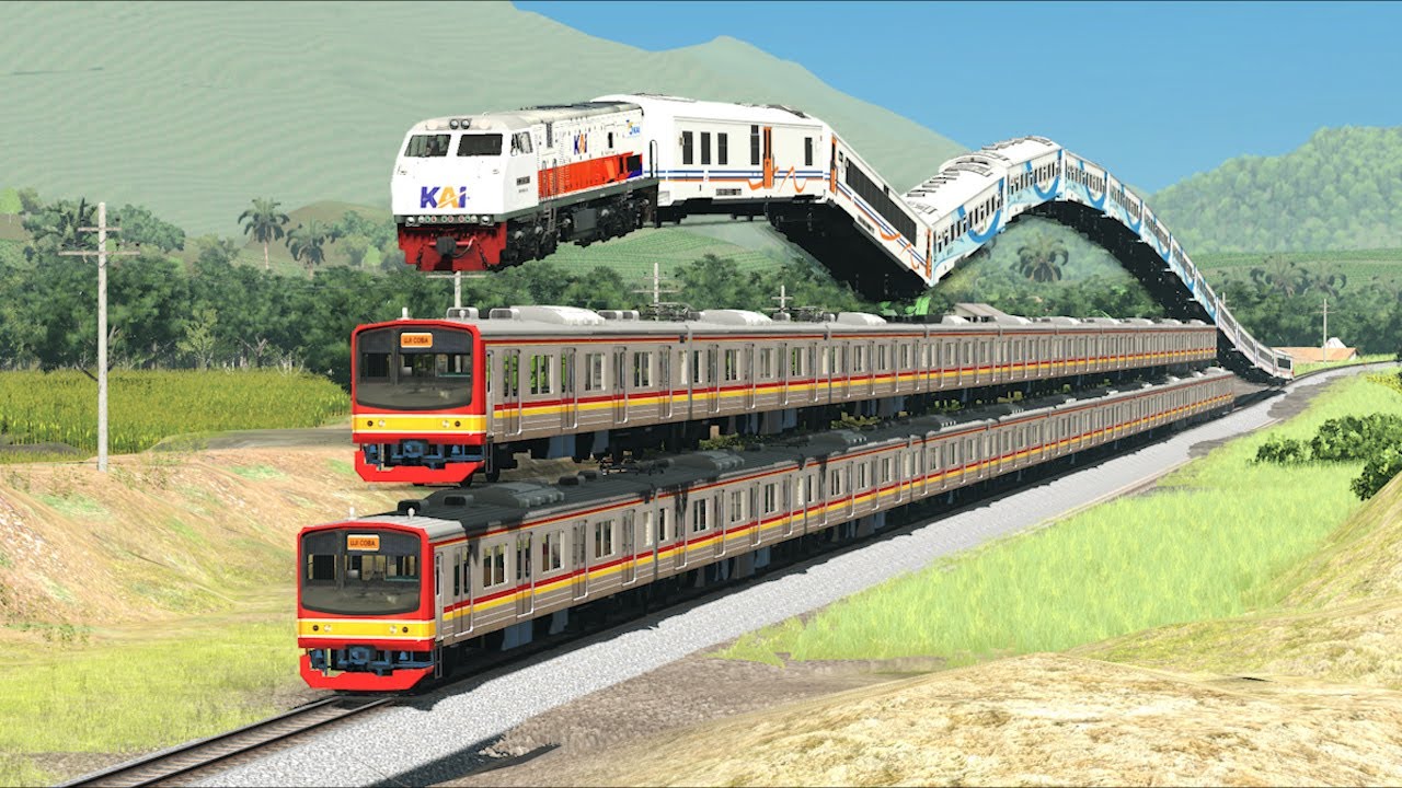 Kereta Api Berjalan Diatas Tumpukan Kereta Train Runs Over Piles Of