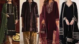 Latest Velvet  Kurta Set Designs|Velvet Suit Designs|Partywear velvet suit designs