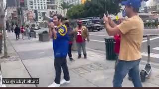 Rams fan crashes 49ers invasion in LA with a megaphone and an Aaron Donald jersey