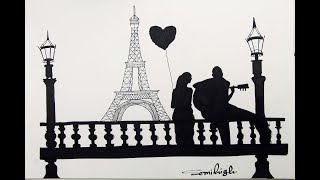 Draw romantic couple scenery step by | Black & White Love