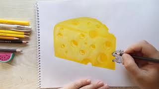 Как нарисовать кусок сыра и мышь|| how to draw a piece of cheese and a mouse