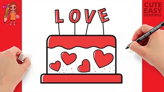How to Draw Birthday Cake Step by Step | How to Draw Love Cake Simple and Easy
