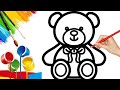 Teddy drawing, coloring, painting for preschoolers/How to draw cute teddy 🧸for kids