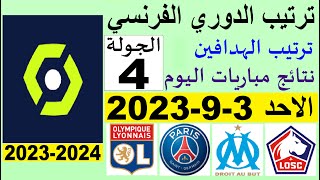ترتيب الدوري الفرنسي وترتيب الهدافين الجولة 4 اليوم الاحد 3-9-2023 - نتائج مباريات اليوم