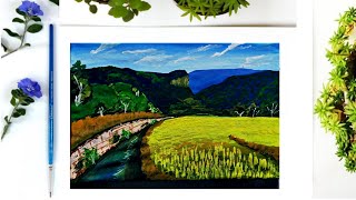 Acrylic Landscape Painting in Time-lapse /Mountains and Rice Fields/ JMLisondra