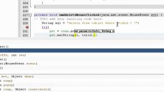 java netbeans and mysql tut 7 delete sql statement