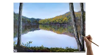 Acrylic painting water reflections - How to paint reflections in water with acrylics Lake Painting