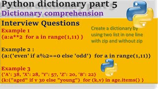 Learn Python in Hindi हिन्दी Video 33 Dictionary Comprehension and interview Exercises