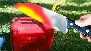EXPERIMENT 1000 DEGREE GLOWING KNIFE VS GAS CAN FILLED WITH GASOLINE