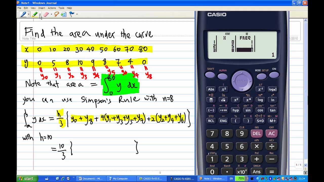 Simpson's Rule By Using Statistical Functions Of Casio Fx Es - YouTube