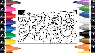 Huggy Wuggy Coloring Pages || 4 Huggy Wuggy Singing Together || Go Easy (NCS Release)