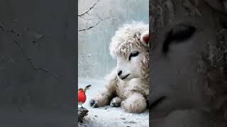 Winter’s Gentle Watch: A Lamb and Bird’s Silent Bond ❄️🐑🐦 #wisdom #cute #fun #funny #shortvideo