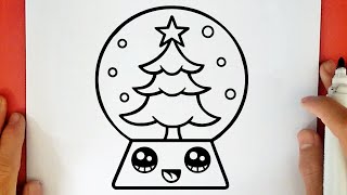 HOW TO DRAW A CUTE CHRISTMAS SNOW GLOBE