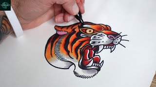 How to Draw out a Tattoo Design of an Old School Tiger