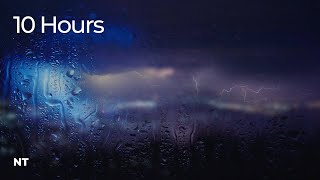 Night Rain & Thunderstorm Sounds Overlooking City | Rolling Thunder & Lightning | Fall Asleep FAST