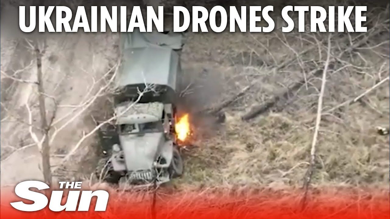 Ukrainian Drones Drop Bombs On Vehicles And Trenches In The South - YouTube