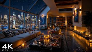 Relaxing Jazz with Peaceful New York Night ~ 4K Luxury Apartment Ambience for Sleep, Chill, Calm