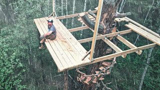 My HUGE TREE HOUSE | Got Caught in the rain | An ingenious solution for the stair railing
