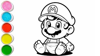 Cute Super Mario Drawing for kids, Painting \u0026 Coloring for kids, Toddlers | Let's Draw Together