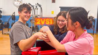 2 GIRLS ARMWRESTLE ME AT ONCE… WHO WINS?