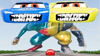 Crazy Escape From The Giant Pixar Super Man Wolverine Monster Car Eater VS McQueen Beamng Drive #287