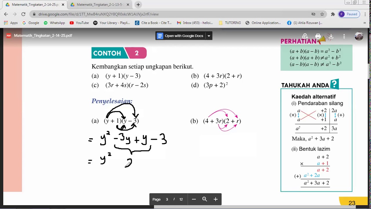 Matematik Tingkatan 2 : Bab 2 Pemfaktoran - YouTube